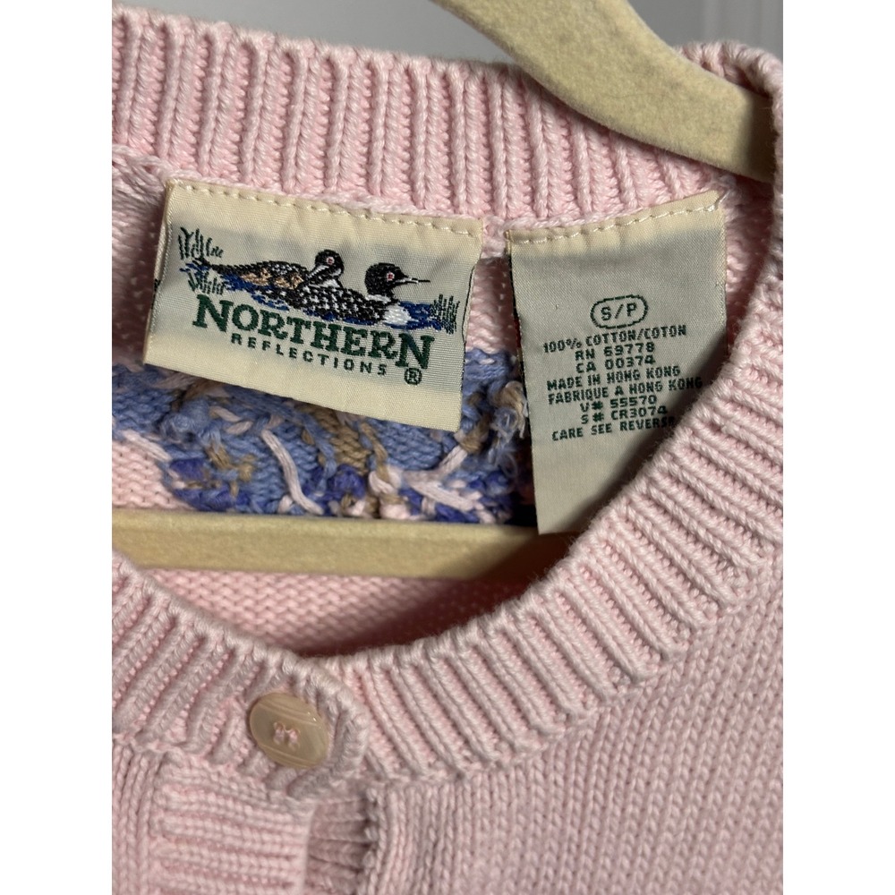 Northern Reflections Vintage Pink Cat Intarsia Cotton Cardigan Sweater Womens S - Picture 6 of 11